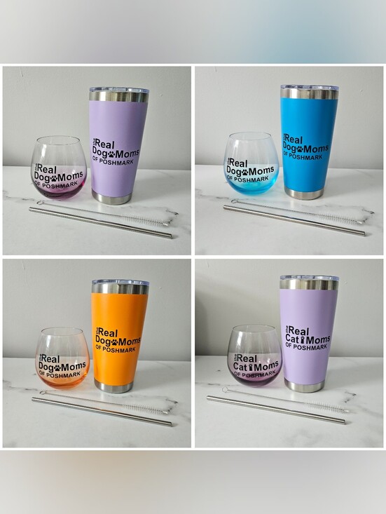 Hand Crafted Other - "The Real Dog Moms/Cat Moms Of Poshmark" Tumbler & Stemless Glass Wineglass Set